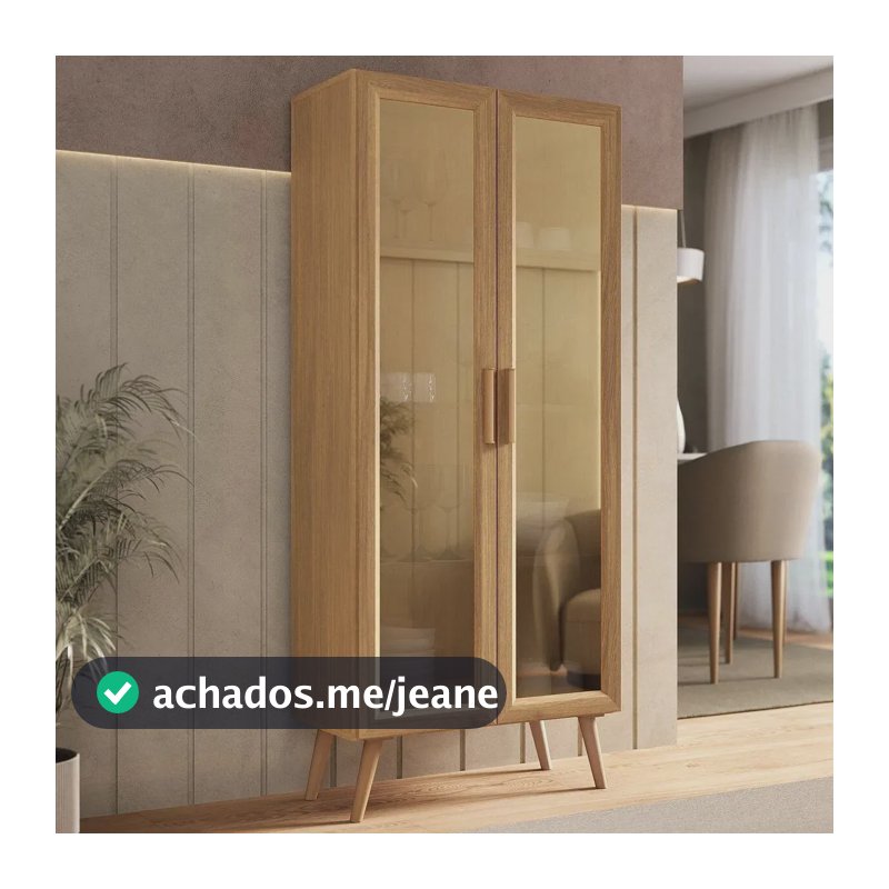 Cristaleira com 2 Portas de Vidro Retrô 68cm Urban Multimóveis MP6040 Madeirado