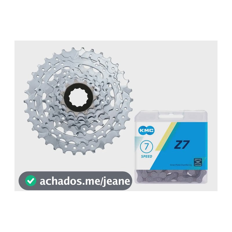 Cassete K7 7v Sunrace M40 11/34 + Corrente Kmc Z7 3x7v 21v Prateado