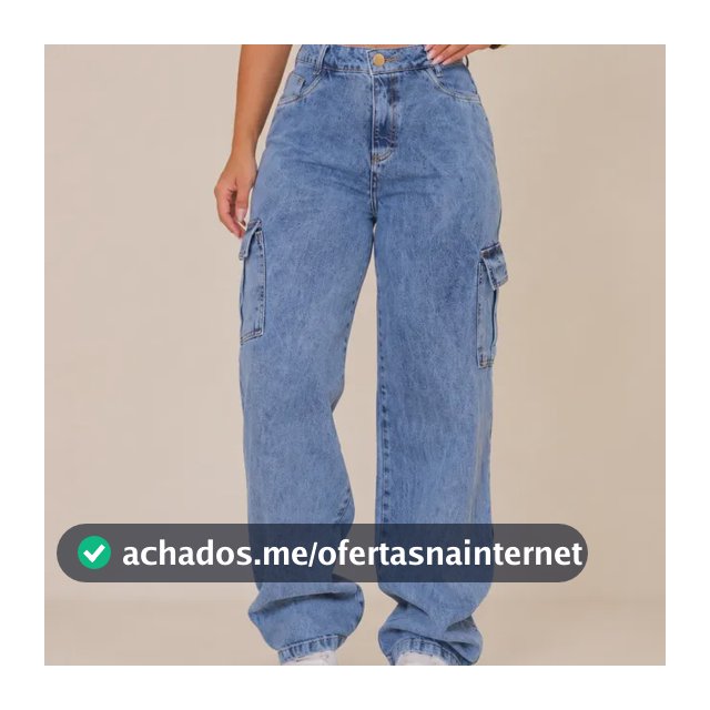 Calça Jeans Feminina Wide Leg Cintura Alta Cargo Pantalona