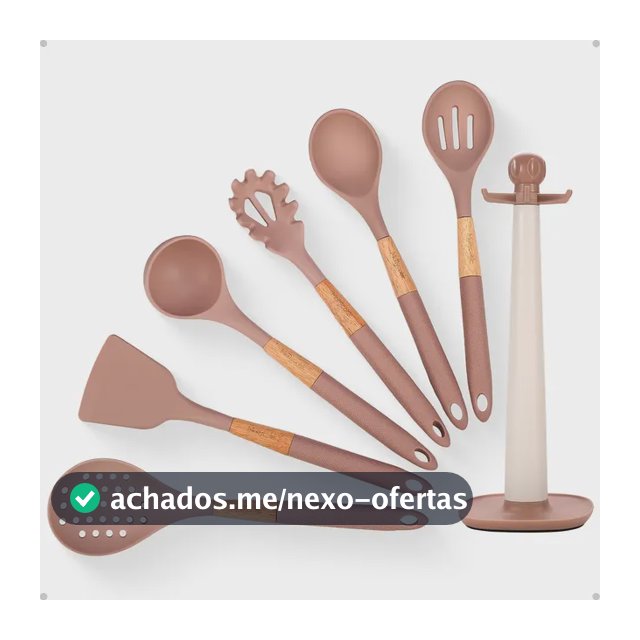 Kit 7 Utensílios Cozinha Silicone Com Suporte Giratório Marrom