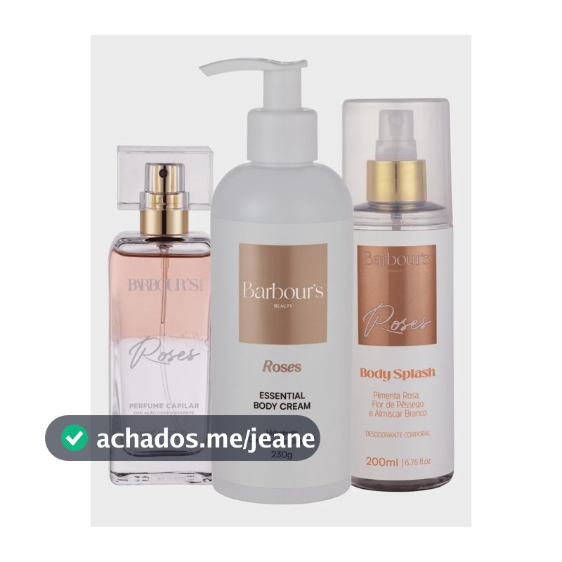 Kit Body Splash Hidratante Corporal Perfume Capilar Roses Barbour's Beauty