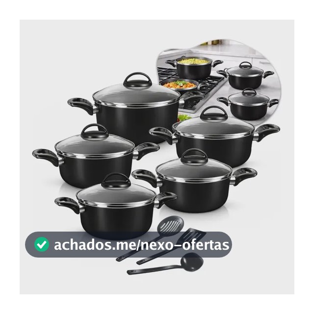 Conjunto De Panelas Caçarolas 5 Peças Antiaderente Com 3 Utensilios E Tampa De Vidro Preto
