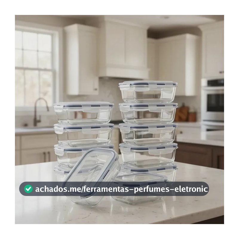 Kit 10 Potes Vidro Borossilicato Hermético Freezer E Forno