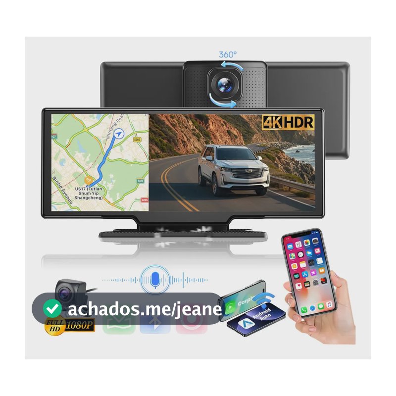 Multimídia Portátil Tela Multimídia Portáti 10.26'' Android Carplay Bt Câmera Auto