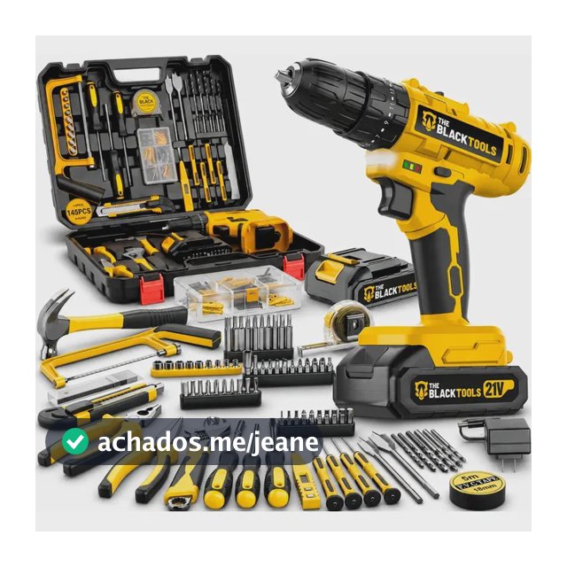 Parafusadeira Furadeira De Impacto The Black Tools Profissional Bateria 21V C/ Maleta + Kit Acessórios 145 Peças TBKIT23