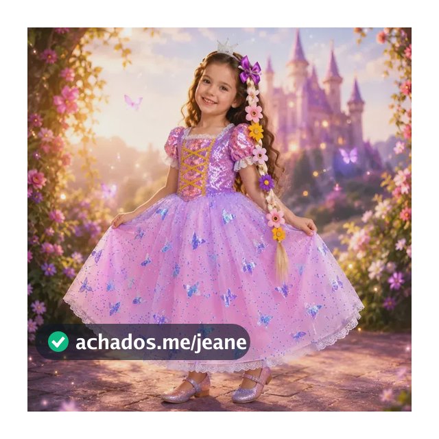 Fantasia Infantil Menina Vestido & Tiara Rapunzel Princesas