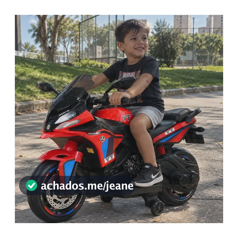 Moto Elétrica Infantil Com LED e Som Bang Toys Atlas Vermelho 12V Mini Moto Eletrica Esportiva Infantil