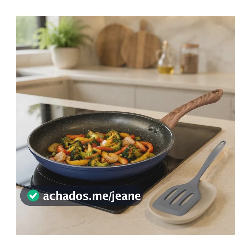 Frigideira Cerâmica Antiaderente 24cm Mais Espátula Silicone Azul
