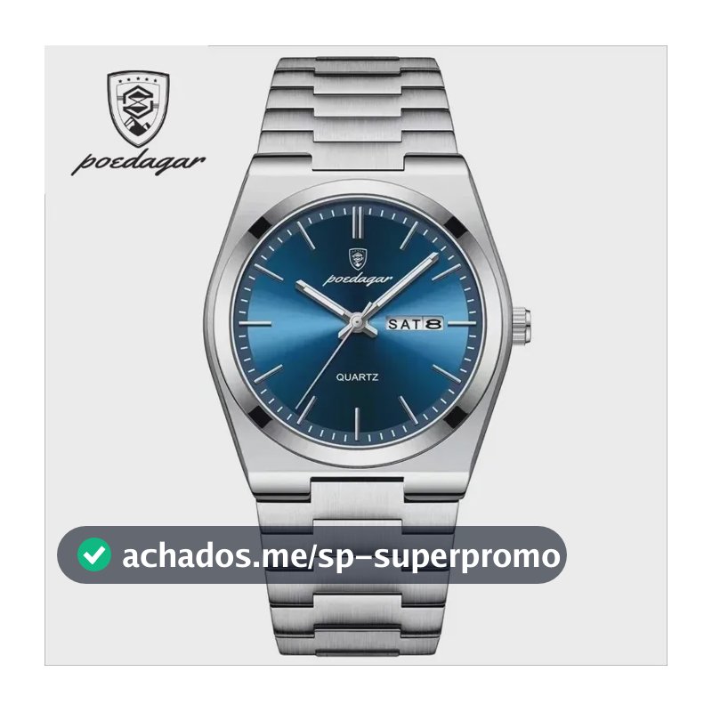 Relógio Poedagar Classic 930 Masculino de Quartzo com Calendário e Fundo Azul