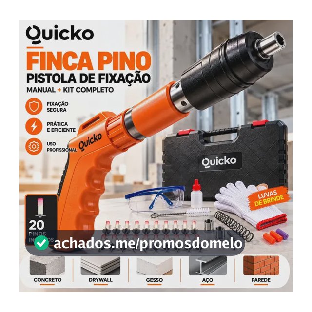 Pistola Finca Pino Fixação Ação Direta Manual Kit 20 Pinos Maleta EPI Pinador Pregador Para Concreto Aço Drywall Gesso Parede Forro PVC Ferramenta De Fixação Pregos Rebites Quicko