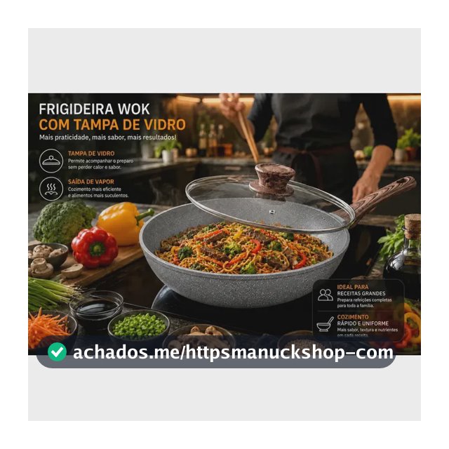 Frigideira Wok Antiaderente Cerâmica 28cm 4L com Tampa de Vidro Indução Gás Elétrico Vitrocerâmico Cook Cerâmica granito cinza