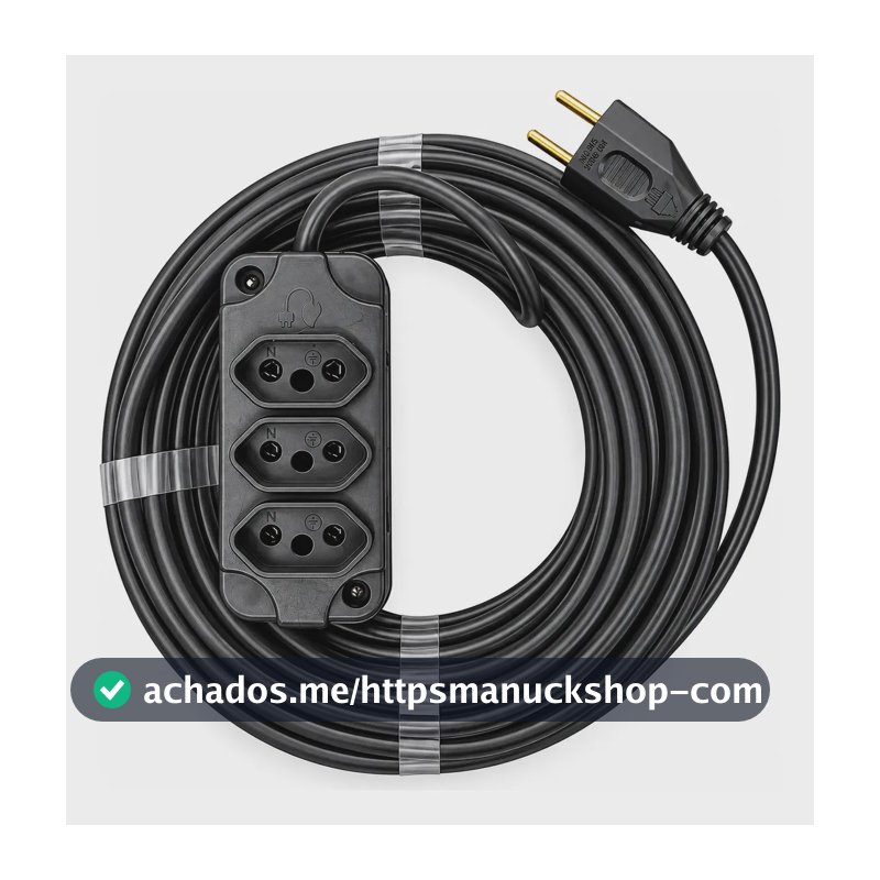 Extensão Elétrica 30 Metros Cabo Pp 2x1mm Régua 3 Tomadas Preto 127/220v