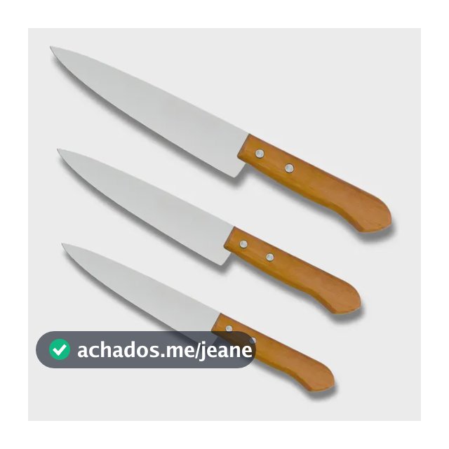 Kit 3 Facas de Cozinha SQ Só Qualidade Aço Inox e Madeira