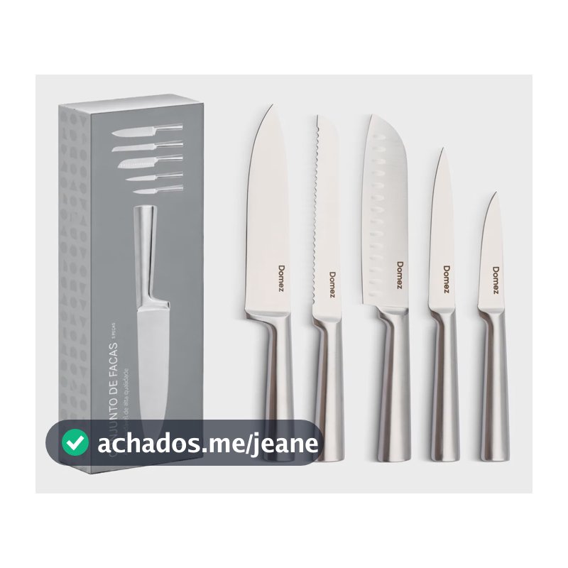 Jogo De Facas Cozinha Domez Inox 5 Peças Afiadas Premium Prateado