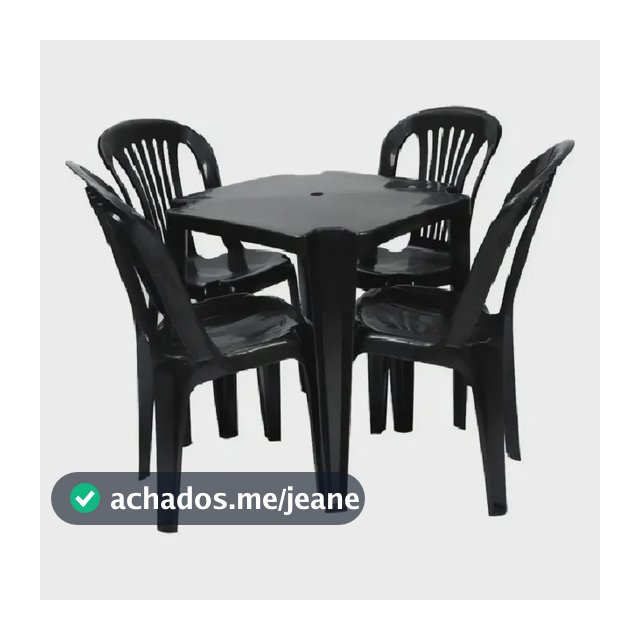 JR GOLD Kit Mesa Plástico Quadrada Preta com 4 Cadeiras Bistrô 70cm