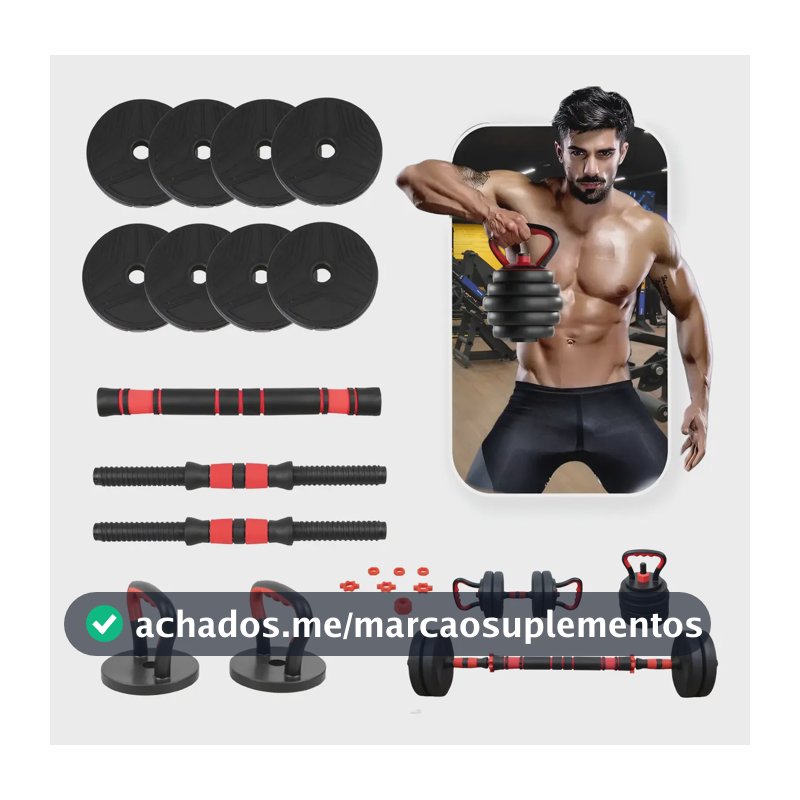 Kit Halteres Anilhas Ajustáveis Academia Barra Treino 15kg Halter Preto/vermelho