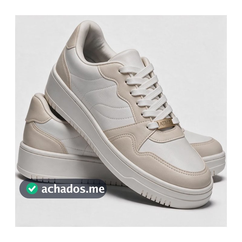 Tênis Feminino Casual Plataforma Atma Confortável Estiloso Branco E Bege Liso 37 Br