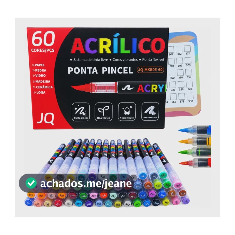 60 Cores Canetas Acrílica Pincel Brush Permanente Acrylic Colorido