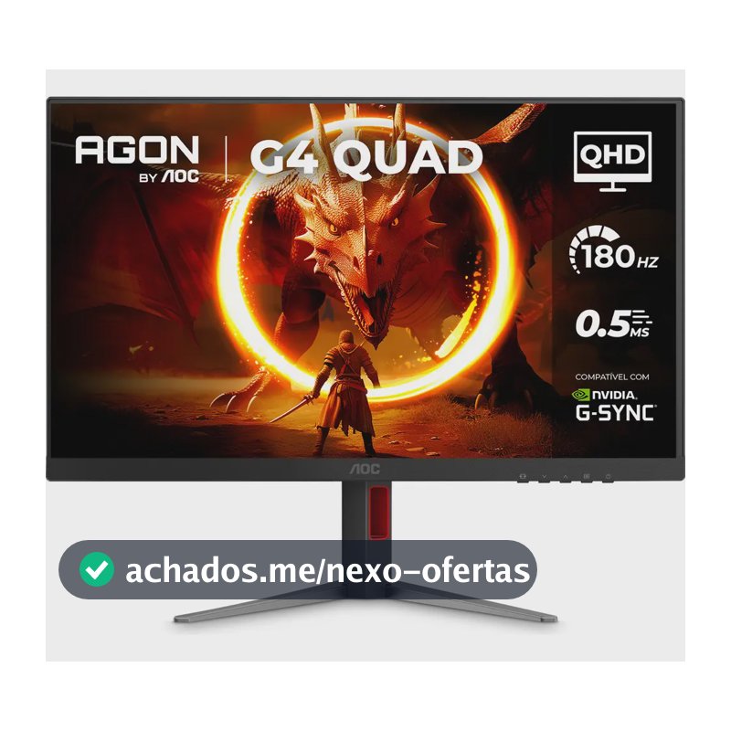 Monitor Gamer AOC AGON QUAD 27" QHD 180Hz 0,5ms IPS HDR10 Base Ajustável Q27G4F Preto