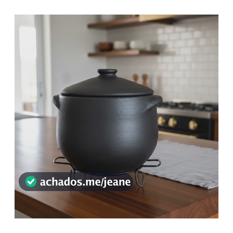 Caldeirão Panela De Barro 7 Litros Para Feijoada Com Suporte Preto