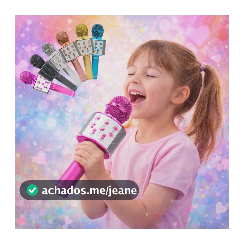 Microfone Bluetooth Infantil Karaoke Muda Voz Cores Diversão Rosa-chiclete