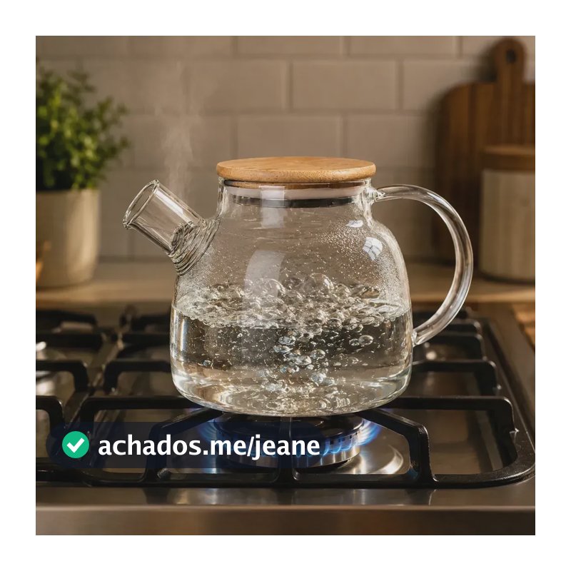 Chaleira de Vidro com Tampa de Bambu 1 Litro - Transparente