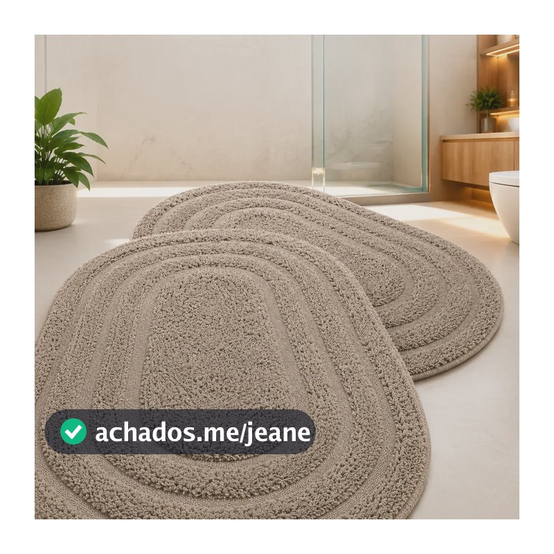 Tapete Banheiro Kit 2 Peças Absorção Macio Lavável Oval Bege Liso