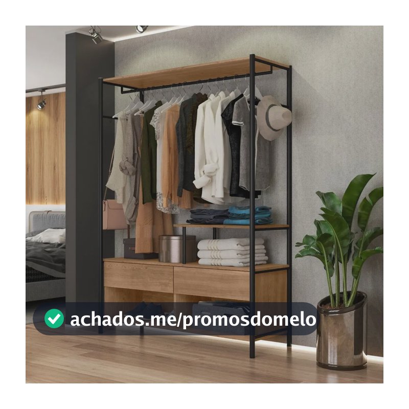 Closet Artefamol Barcelona MDP Preto Demolição com Gavetas e Cabideiro