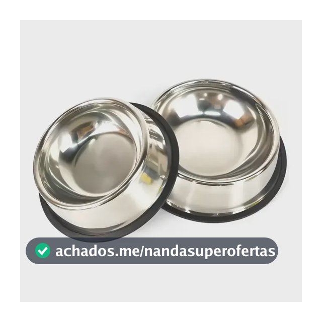 Kit 2 Comedouro 1000ml Tigela Pote Ração Água Inox Cão Gg Prateado