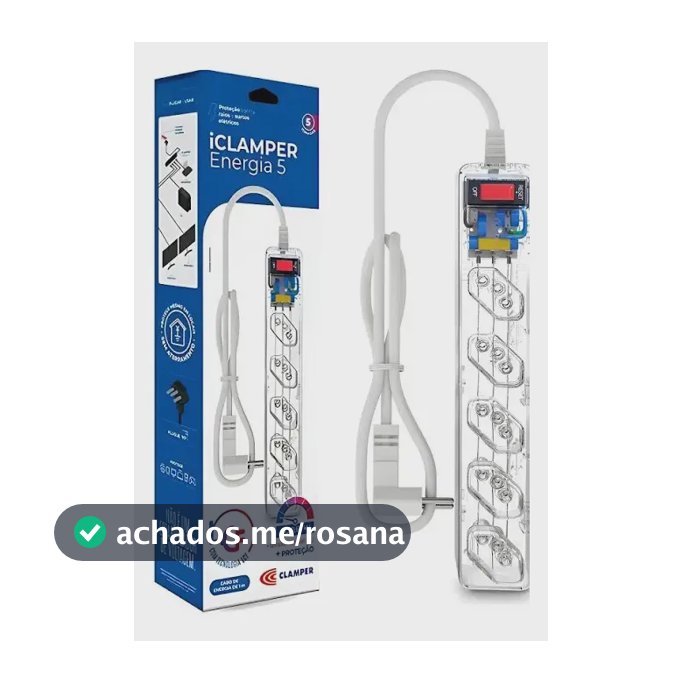 iCLAMPER Energia 5 Tomadas LCF Transparente Filtro de Linha e Protetor Elétrico DPS Bivolt