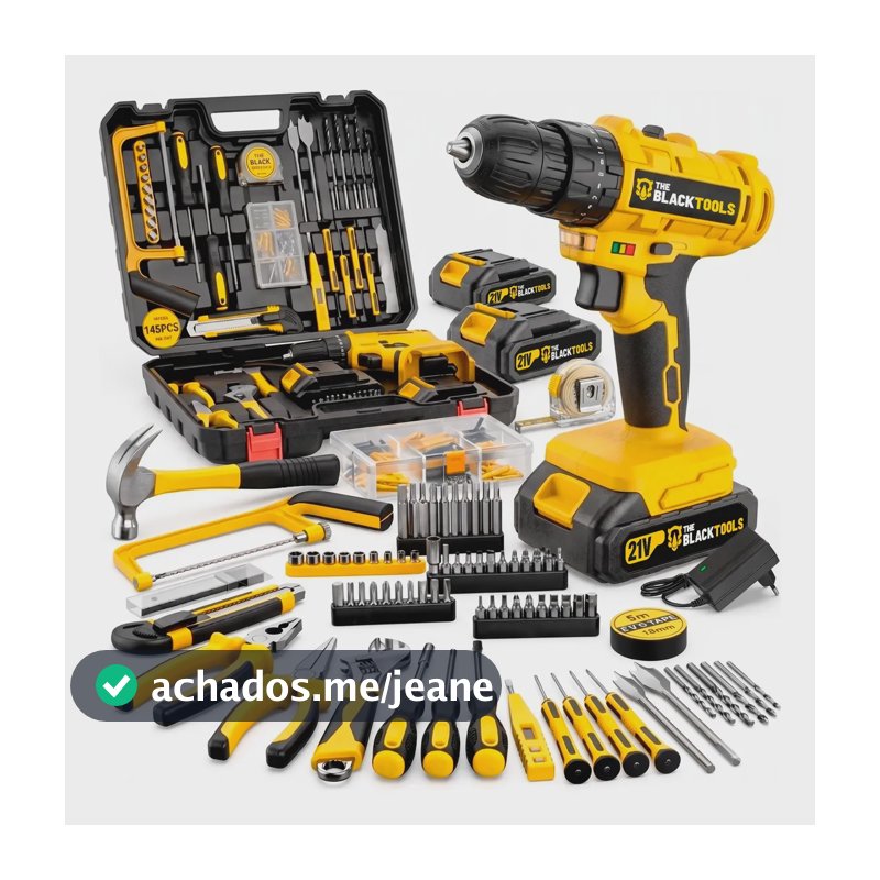 Furadeira Parafusadeira Impacto 2 Baterias 21v Kit 145 Peças