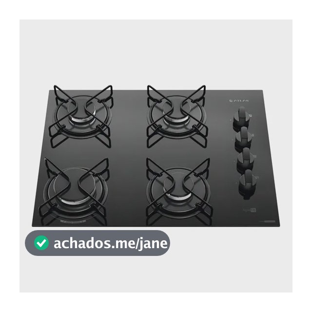 Cooktop 4 Bocas Atlas Agile Up Mesa Vidro Mega Chama Bivolt