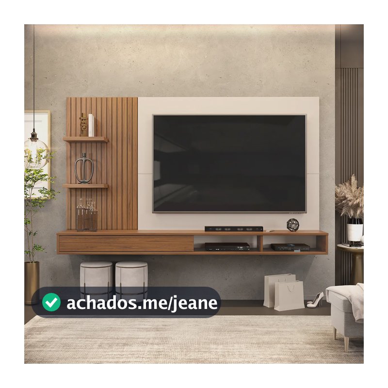 Painel para TV até 60 Polegadas Ripado com Nichos DJ Móveis Bento Freijó Off White