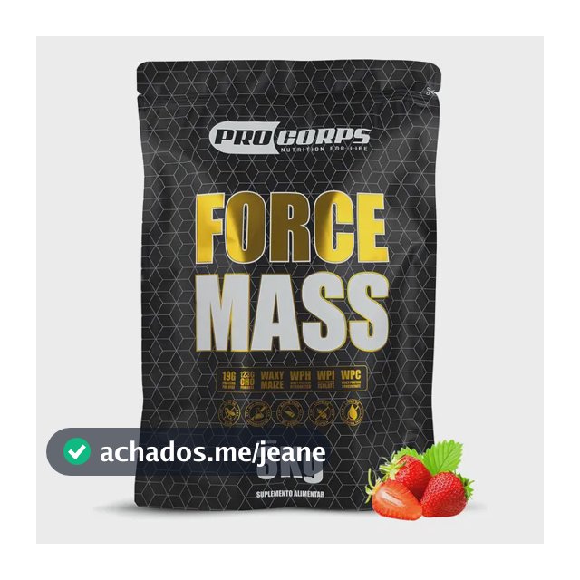 Suplemento Hipercalórico Force Mass 3kg Morango Pro Corps Ganho de Massa e Energia