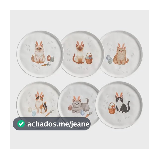 Jogo De 6 Pratos Sobremesa Em Cerâmica Bio Gatinhos Com 6 Peças 22cm Porto Brasil
