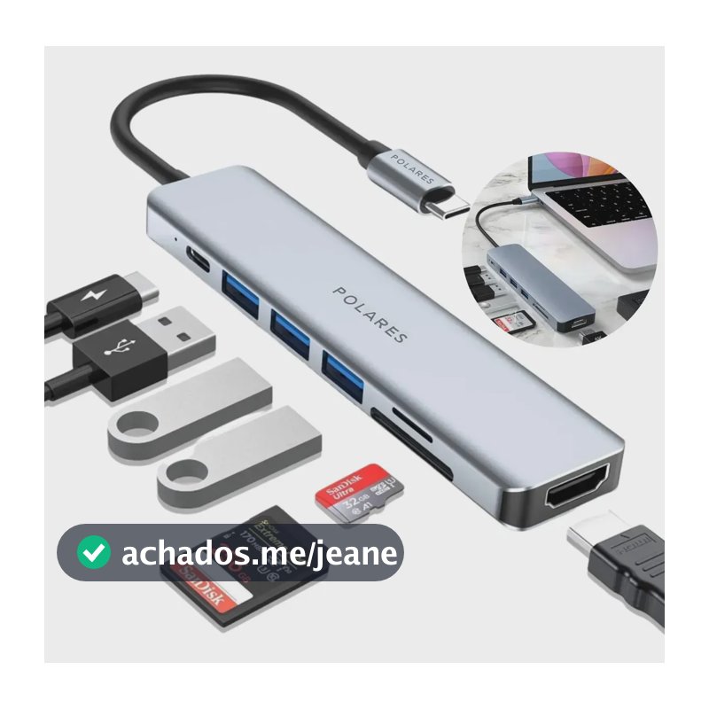 Adaptador Hub Usb-c Compatível Com Macbook Air M1 M2 Dex Hdmi 4k 7 Em 1 Cinza