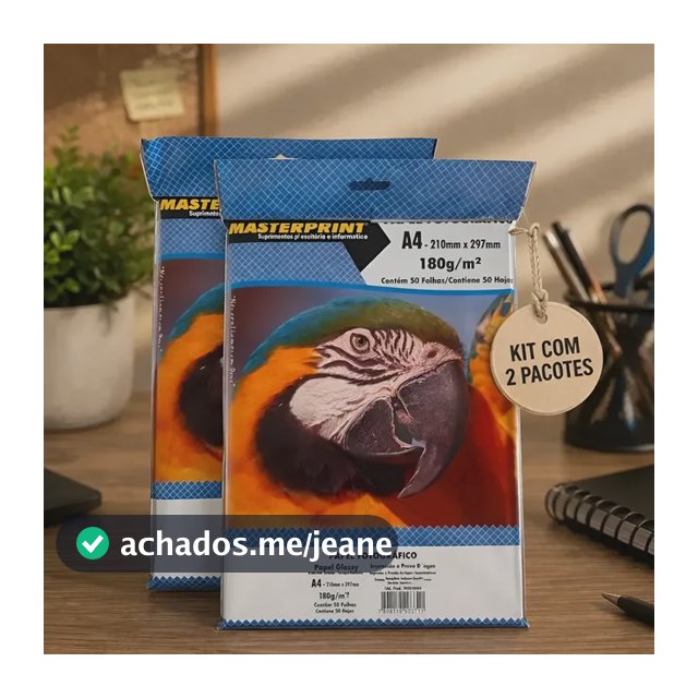 Papel Fotográfico A4 Glossy 180g 100 Folhas Masterprint Branco