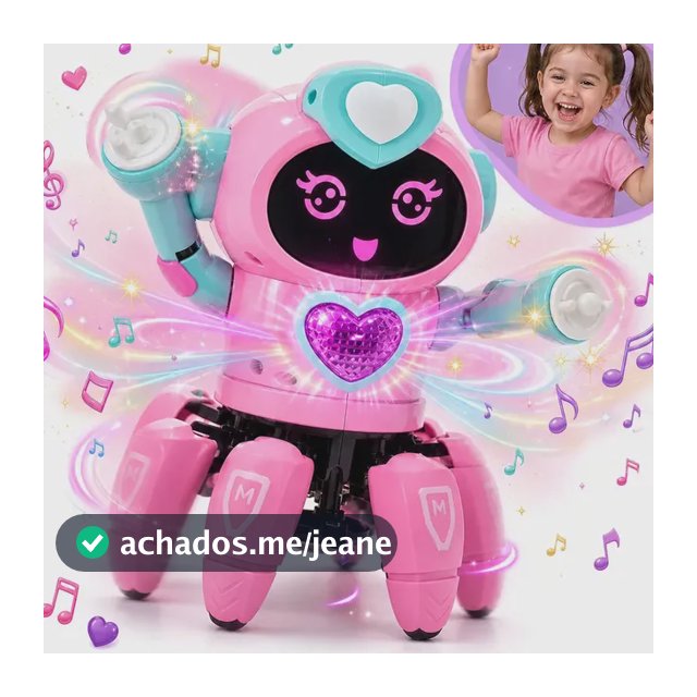 Robô Lady Dançante com Rosto Digital Luzes Coloridas e Música Robô de Brinquedo Infantil que Mexe Braços e Pernas Interativo a Pilha 17cm Rosa Kizumba