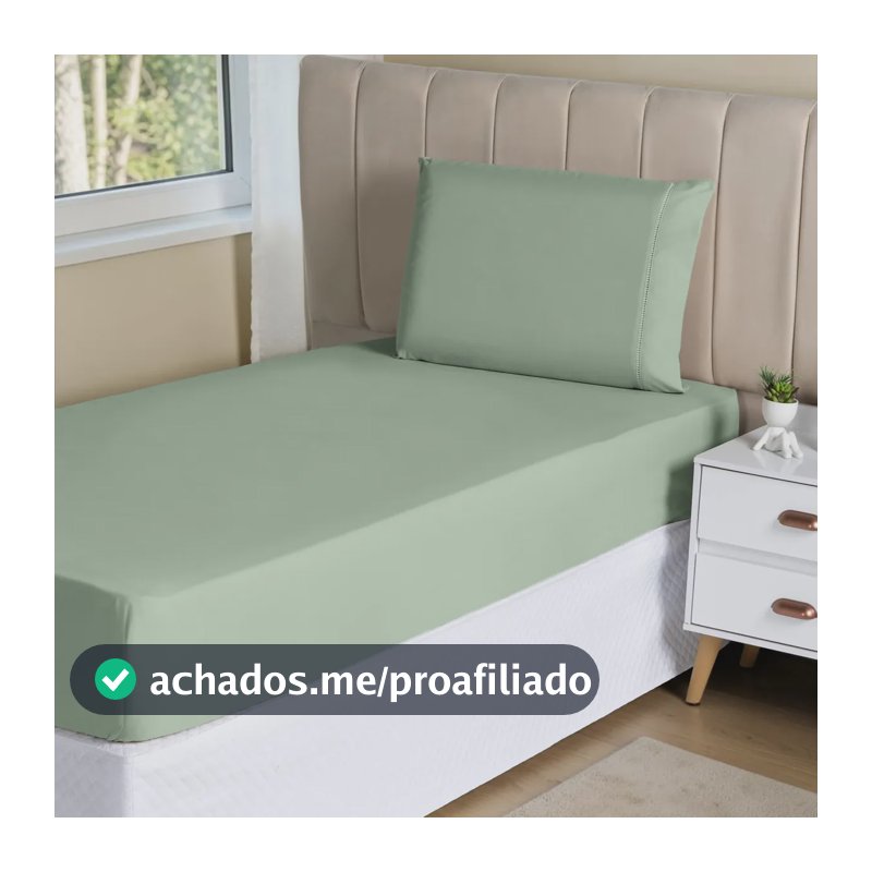 Jogo Lençol 2 Peças Solteiro Hipercal 400 Fios Leve Luxo Cor Verde Desenho do tecido Liso