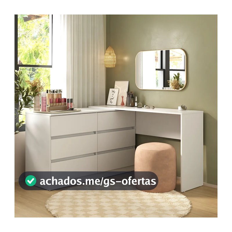 Penteadeira de Canto 120cm 6 Gavetas Flex Multimóveis MP4404 Branco