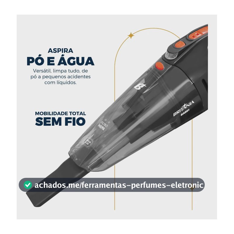 Aspirador De Pó Portátil Bas01 Pó E Água Bivolt 60w Britânia Cinza