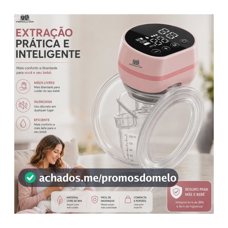 Bomba Tira Leite Materno Elétrica Portátil Extratora Amamentação Mãos Livres Sem BPA Coletor Sugador Bombinha Peito 3 Modos 9 Níveis de Sucção Recarregável Silenciosa Display Digital Fergusom