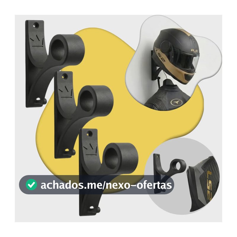 Kit 3 Suporte De Capacete Parede Kingbr Com Gancho Porta Chaves Organizador Acompanha Parafusos E Buchas Para Capacete De Moto Bike Motocross E Skate Cor Preto