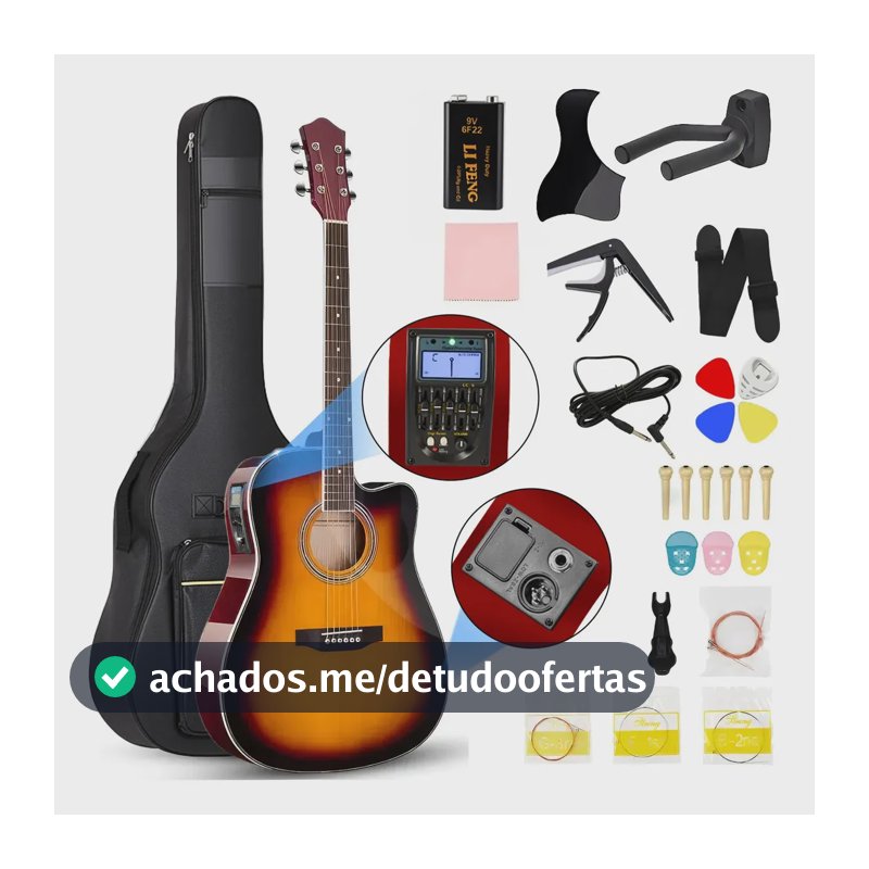 Violão Eletroacústico para Iniciante Destro com Afinador e Saída de Áudio de 38" na Cor Pôr do Sol