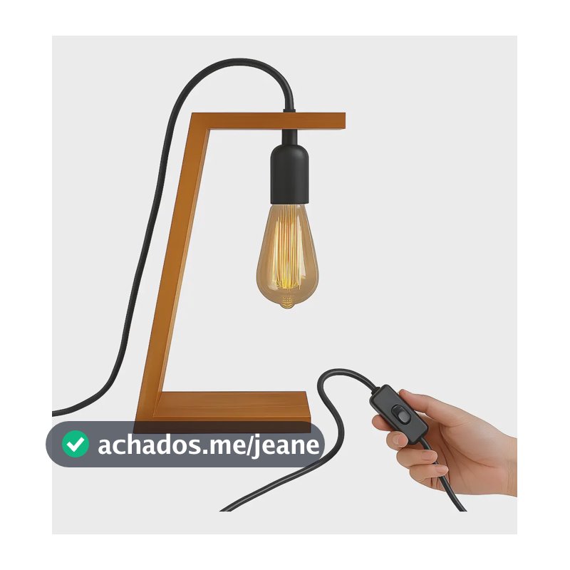 Luminaria Abajur Madeira Rustica De Mesa Retro Vintage Imbuia Preto 110v/220v (bivolt)