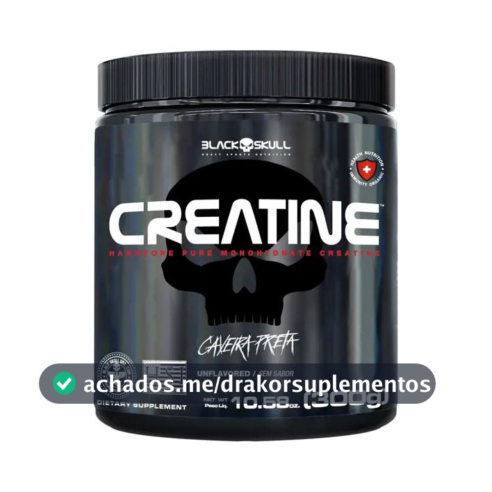 Creatina monohidratada pura Black Skull Pura 300g - 100% Monoidratada em pó Sem sabor x 300g