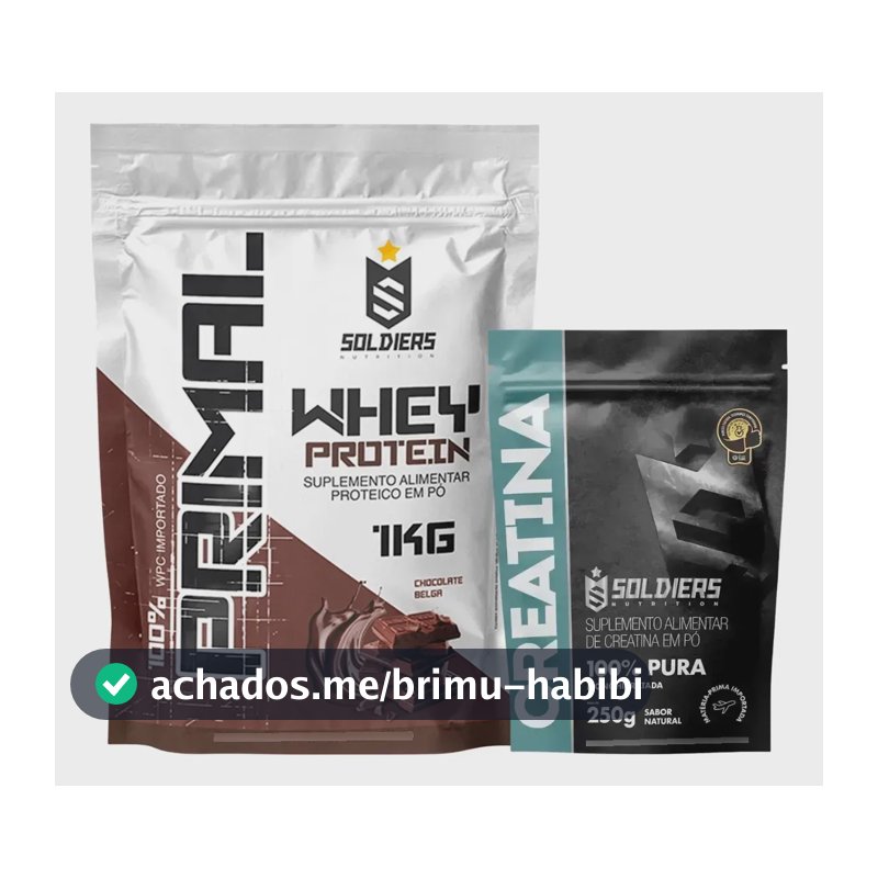 Kit: Whey Primal 1kg + Creatina 250g - Soldiers Nutrition Chocolate Belga