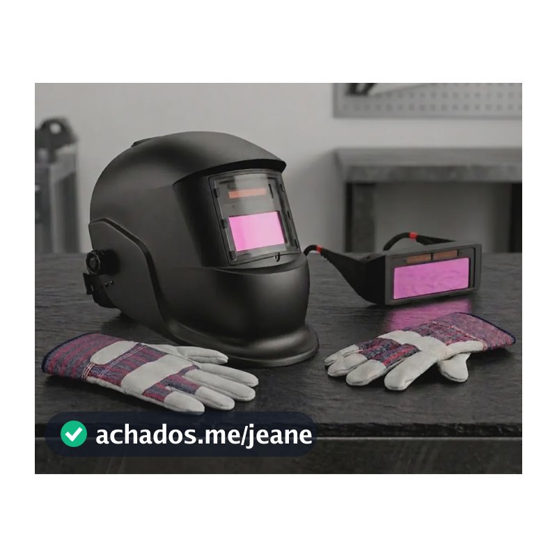 Máscara Solda Escurecimento Automático + Luva Raspa E Óculos Preto
