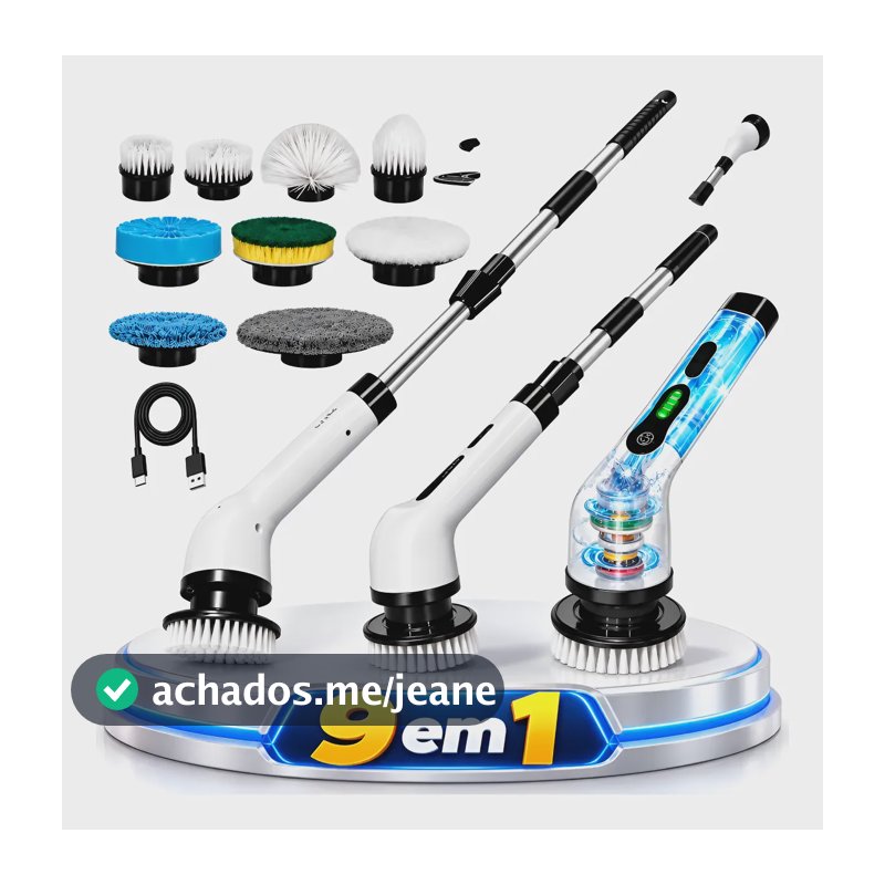 Esfregão Elétrico Recarregável 9 Em 1 Perfeita Limpeza Longo Branco