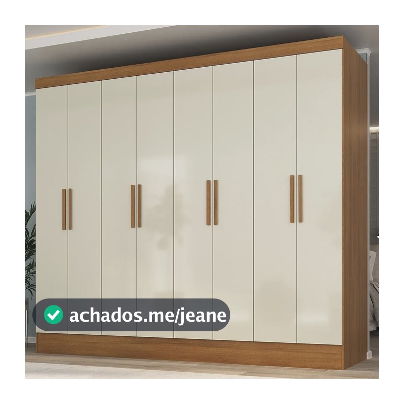 Guarda Roupa Casal 100% Mdf 8 Portas 4 Gavetas Jatobá Wt Cinamomo/off White